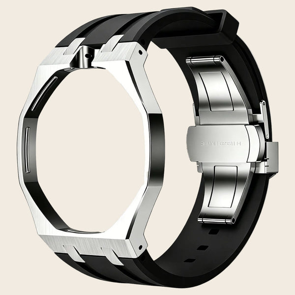 Royal Pop 40mm stainless steel case kit — silver octagonal bezel with silicone band
