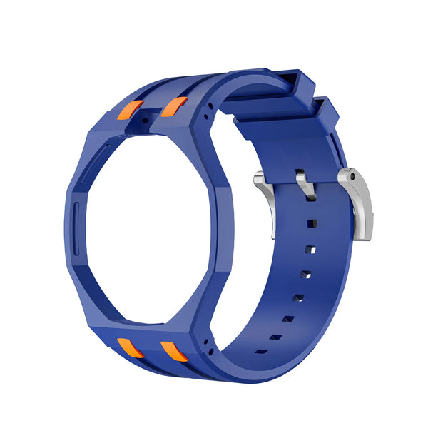 Two-tone dark blue & orange silicone bracelet for the Royal Pop 40mm watch — sweat-proof sport strap — Royal Pop Style