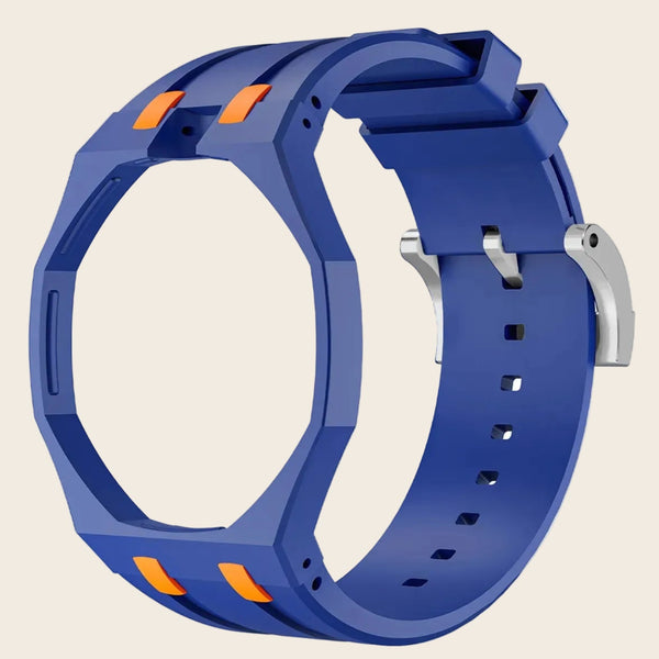 Two-tone dark blue & orange silicone bracelet for the Royal Pop 40mm watch — sweat-proof sport strap — Royal Pop Style