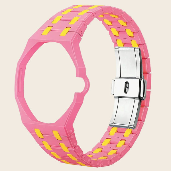 Two-tone pink & yellow bioceramic bracelet for the Royal Pop 40mm watch — premium high-gloss strap — Royal Pop Style